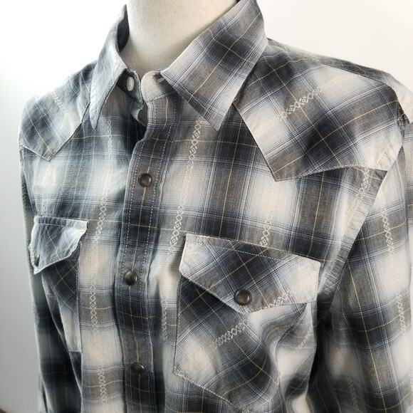 American Eagle Outfitters Slim Fit Blue Gray White Plaid Western Shirt Size M - Picture 2 of 8